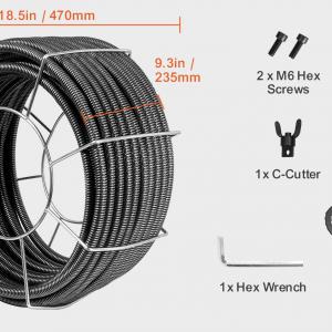 Lefolyótiszítító, csőtisztító kábel, spirál csomag vágófejjel 30 méter tartozékkal, kábel átmérője 19 mm