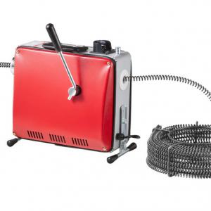 Lefolyótisztító, csőtisztító gép, csőgörény 500 W - Ø16 mm acélrugós kábellel (20 m, 5 m, 0,4 m) és 8 cserélhető vágófejjel, 50–110 mm átmérőjű csövekhez