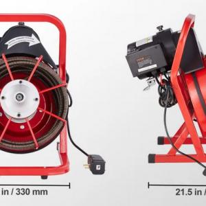 Lefolyótisztító gép, csőgörény kézi adagolással – 15 m, 250 W, 50–100 mm csövekhez, kábelátmérő: 12,7 mm