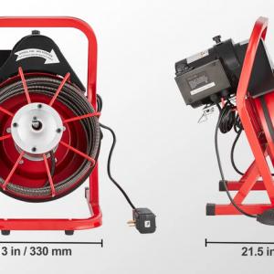 Lefolyótisztító gép, csőtisztító 15 m × 9,5 mm, kézi adagolású, 250 W, 50–100 mm csövekhez