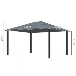 Luxus alumínium pavilon kerti sátor 420X360 cm polikarbonát tetővel oldalfallal barna-fekete-bézs színben