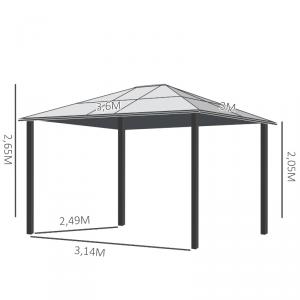 Luxus Alumínium pavilon pergola polikarbonát tetővel 360x3,00x260 cm fekete-bézs