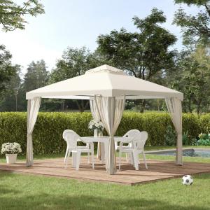 Luxus kerti pavilon, pergola oldalfüggönnyel 3x3m  krémfehér