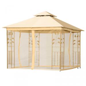 Luxus pavilon pergola 300x300x280 cm  kerti sátor dupla tetővel szúnyoghálóval   bézs fekete