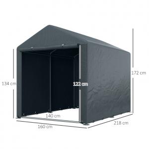 Mobil tárolósátor 1,60 × 2,18 m – kb. 3,5 m², sötétszürke PE ponyvával és horganyzott acélvázzal