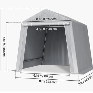 Mobil tárolósátor 245 × 245 × 227 cm – Horganyzott acélvázzal, vízálló PE ponyvával és cipzáras ajtóval, szürke