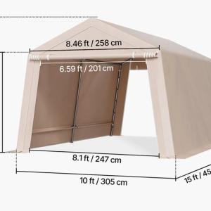 Mobil tárolósátor, 305 × 458 × 246 cm – Horganyzott acélvázzal, bézs PE ponyvával