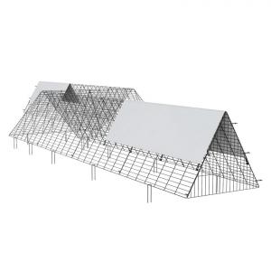 Moduláris csirkefuttató és tyúkól szabadtartású baromfitartáshoz — 730 × 200 × 61,5 cm, területe 14,6 m², kb. 12–15 tyúk számára