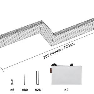 Moduláris csirkefuttató és tyúkól szabadtartású baromfitartáshoz — 730 × 200 × 61,5 cm, területe 14,6 m², kb. 12–15 tyúk számára