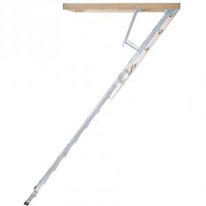 Összecsukható alumínium padláslétra fa kerettel – 57 × 155 cm, 12 lépcsőfok, 150 kg teherbírás