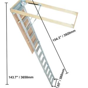 Összecsukható alumínium padláslétra fa kerettel – 57 × 155 cm, 12 lépcsőfok, 150 kg teherbírás