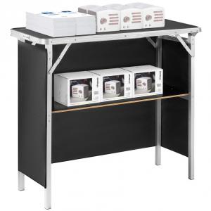 Összecsukható, hordozható kiállítási pult – alumíniumötvözet és MDF szerkezet, max. 50 kg teherbírás, stabil négylábú kialakítás, hordtáskával 198 × 38,5 × 88 cm