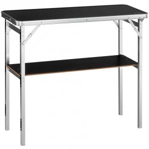 Összecsukható, hordozható kiállítási pult – alumíniumötvözet és MDF szerkezet, max. 50 kg teherbírás, stabil négylábú kialakítás, hordtáskával 198 × 38,5 × 88 cm