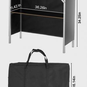 Összecsukható, hordozható kiállítási pult – alumíniumötvözet és MDF szerkezet, max. 50 kg teherbírás, stabil négylábú kialakítás, hordtáskával 198 × 38,5 × 88 cm