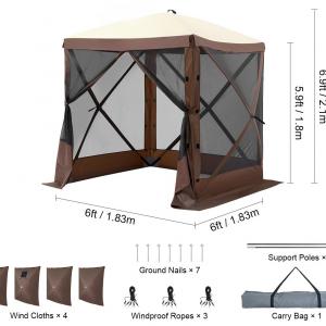 Összecsukható pop-up  pavilon, rendezvénysátor 1,8 x 1,8 m szúnyoghálós oldalfalakkal barna