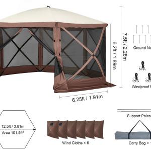 Összecsukható pop-up  pavilon, rendezvénysátor 3,8 x 3,8 m szúnyoghálós oldalfalakkal barna