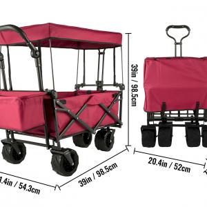 Összecsukható Strandkocsi, kézikocsi piros, tetővel