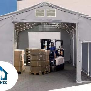 Outlander ponyva csarnok raktársátor 6x6m oldalmagasság 3,00m felhúzható kapuval, ponyva PVC  szürke