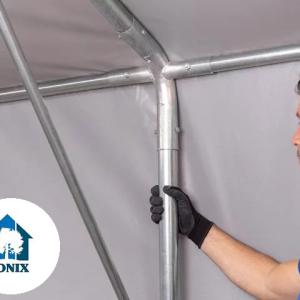 Outlander  raktársátor ponyva csarnok 8x12m raktársátor 4,00m oldalmagasság, standard kapuval ponyva PVC szürke