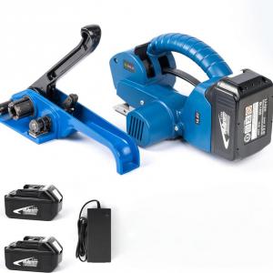 Pántológép – félautomata pántológép 13–19 mm PP/PET pántszalagokhoz, 2 × 3000 mAh akkumulátorral, dobozokhoz és raklapokhoz