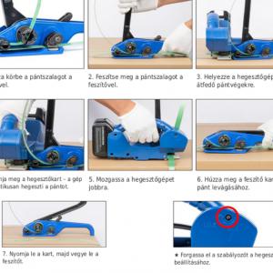 Pántológép – félautomata pántológép 13–19 mm PP/PET pántszalagokhoz, 2 × 3000 mAh akkumulátorral, dobozokhoz és raklapokhoz