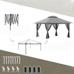 Pavilon, Pergola  4x4m állítható magasságú, összecsukható  levehető hálós oldalfalakkal, szellőzőtetővel, homokzsákokkal,  hordtáskával sötétszükre
