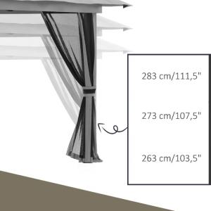 Pavilon, Pergola  4x4m állítható magasságú, összecsukható  levehető hálós oldalfalakkal, szellőzőtetővel, homokzsákokkal,  hordtáskával sötétszükre