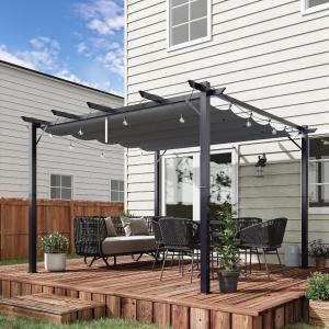 Pergola 3 × 3 m tolótetővel, porszórt alumínium vázzal, vízlepergető tetővel, sötétszürke színben