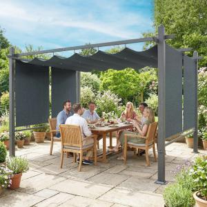 Pergola 3 × 4 m tolótetővel, behúzható rolókkal, UV50+ védelemmel és alumínium vázzal