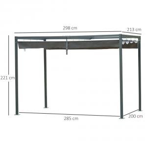 Pergola 3x2 m – állítható tetővel, szürke, fém kerti pavilon