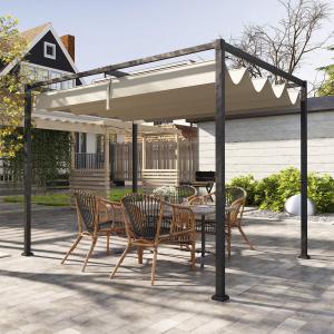 Pergola 3x2 m – állítható tolótetővel,  fém kerti pavilon khaki szín