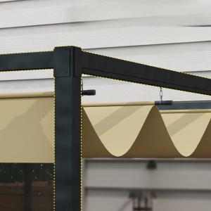 Pergola 3x2 m – állítható tolótetővel,  fém kerti pavilon khaki szín