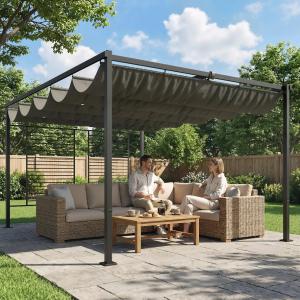 Pergola 4 × 3 m tolótetővel és 2 db oldalsó árnyékolóval, UV50+ védelemmel, sötétszürke