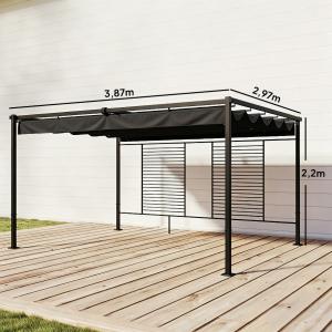 Pergola 4 × 3 m tolótetővel és 2 db oldalsó árnyékolóval, UV50+ védelemmel, sötétszürke
