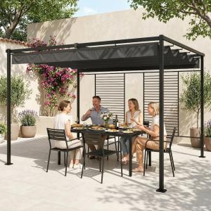 Pergola 4 × 3 m tolótetővel és 2 db oldalsó árnyékolóval, UV50+ védelemmel, sötétszürke