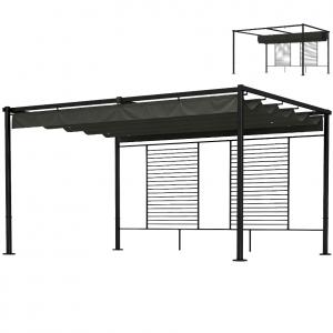 Pergola 4 × 3 m tolótetővel és 2 db oldalsó árnyékolóval, UV50+ védelemmel, sötétszürke