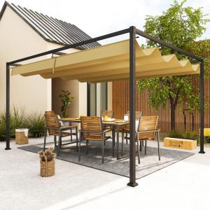 Pergola 4x3 m – állítható tolótetővel, fém kerti pavilon khaki színben