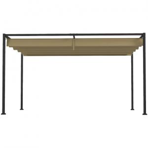 Pergola 4x3 m – állítható tolótetővel, fém kerti pavilon khaki színben