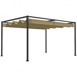 Pergola 4x3 m – állítható tolótetővel, fém kerti pavilon khaki színben
