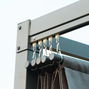 Pergola,  pavilon 3 × 2 m, szürke, állítható sínes tetővel, UV-álló és vízlepergető poliészter borítással, stabil porszórt acélvázzal