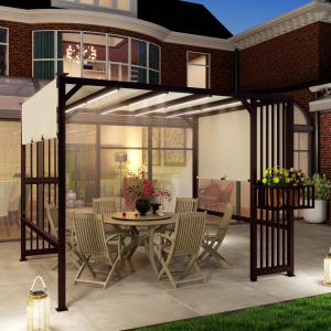 Pergola pavilon 3 × 2,5 m, állítható tolótetővel és UV 30+ napvédelemmel ,virágtartóval  – sötétbarna
