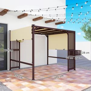 Pergola pavilon 3 × 2,5 m, állítható tolótetővel és UV 30+ napvédelemmel ,virágtartóval  – sötétbarna