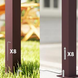 Pergola pavilon 3 × 2,5 m, állítható tolótetővel és UV 30+ napvédelemmel ,virágtartóval  – sötétbarna