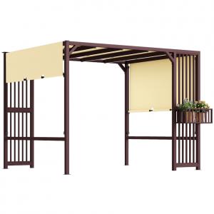 Pergola pavilon 3 × 2,5 m, állítható tolótetővel és UV 30+ napvédelemmel ,virágtartóval  – sötétbarna