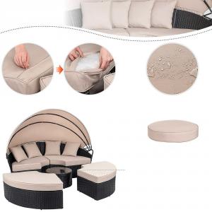 Polyrattan luxus napozó ülőgarnitúra napozóágy rattan kerti sziget heverő 184 x 141 cm fekete