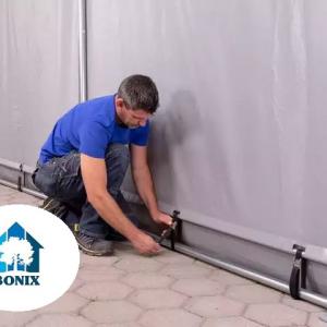 Ponyva csarnok  raktársátor 4x8 m  oldalmagasság 3,00m felhúzható kapuval ponyva PVC  szürke
