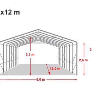 Ponyvagarázs, mobilgarázs 6x12m tűzálló PRIMEtex-ponyva, szürke