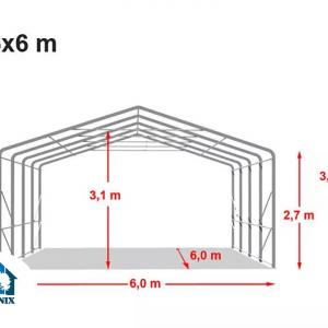 Ponyvagarázs, sátorgarázs  6x6 m ponyva PVC kapu mérete 4,1x2,9 m szürke