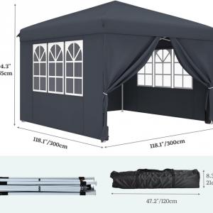 Pop-up 3 × 3 m-es összecsukható pavilon 4 oldalfallal, Oxford tetőponyvával  – szürke