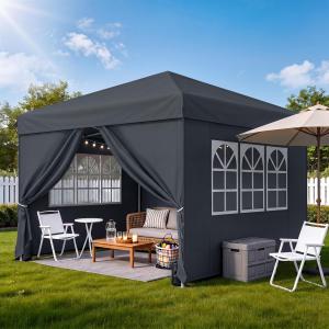 Pop-up 3 × 3 m-es összecsukható pavilon 4 oldalfallal, Oxford tetőponyvával  – szürke